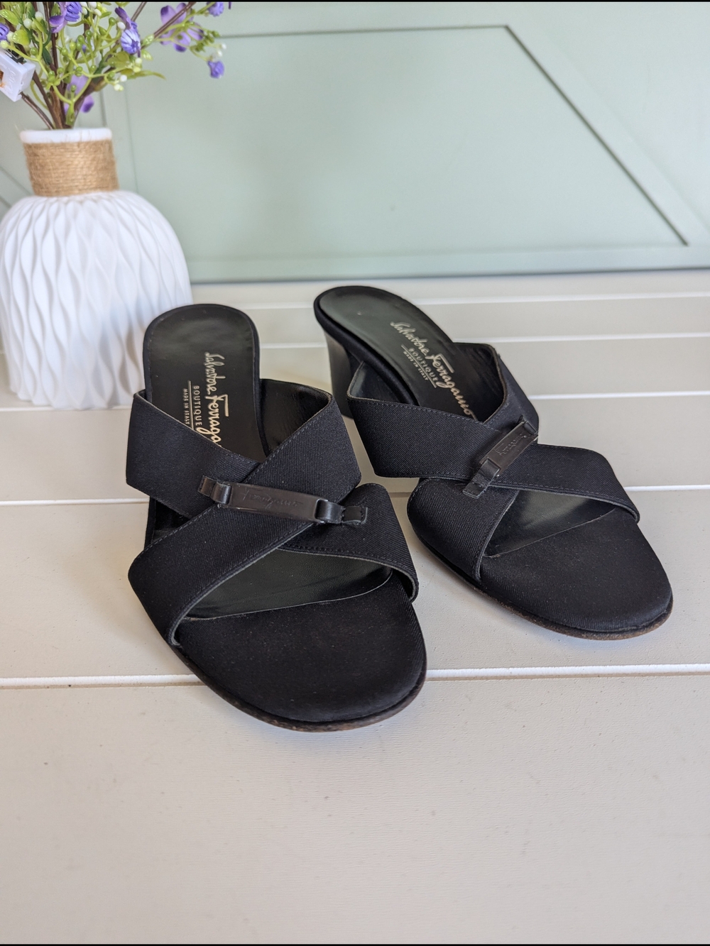 Salvatore Ferragamo Black Crisscross Slide Sandals - Picture 5 of 15